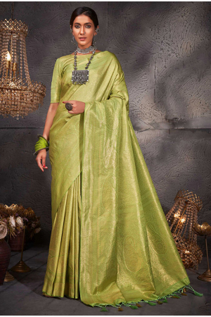 Lime Green Woven Kanjivaram Silk Saree