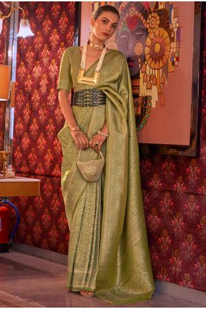 Lime Green Zari Woven Handloom Silk Saree