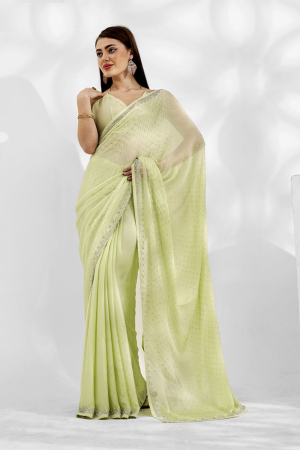 Lime Yellow Party Wear Saree