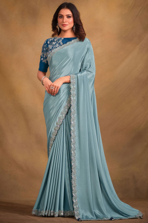 Livid Blue Designer Saree with Embroidered Blouse
