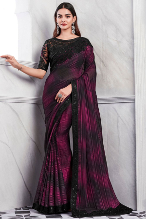 Magenta and Black Designer Saree with Embroidered Blouse