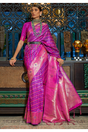 Magenta and Purple Handloom Weaving Pure Satin Saree