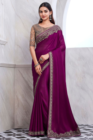Magenta Designer Saree with Embroidered Blouse