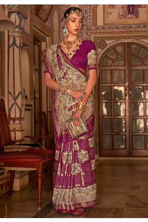 Magenta Embellished Silk Saree