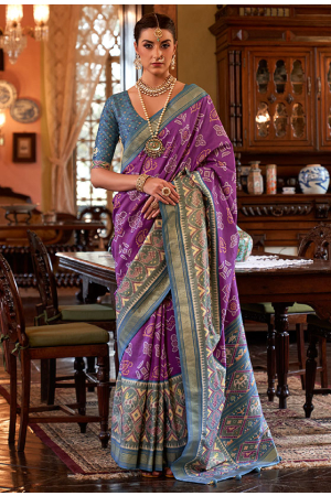 Magenta Embellished Tussar Silk Saree