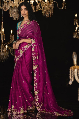 Magenta Embroidered Designer Saree for Wedding