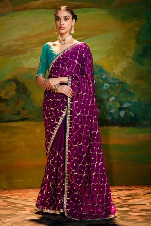 Magenta Embroidered Designer Saree for Wedding