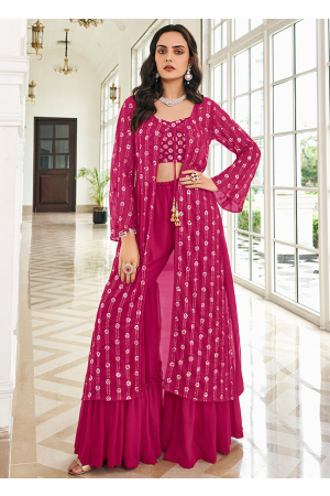 Magenta Embroidered Faux Georgette IndoWestern