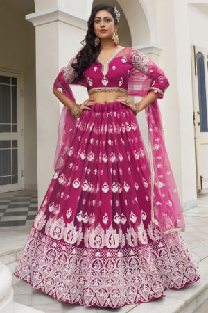 Magenta Embroidered Net Designer Lehenga Choli