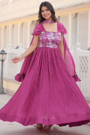 Magenta Flared Chinnon Gown with Dupatta
