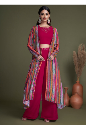 Magenta Georgette Palazzo with Crop Top and Jacket