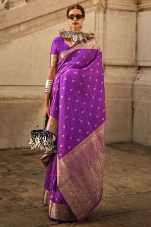 Magenta Handloom Spun Silk Woven Saree