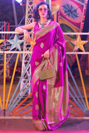 Magenta Handloom Weaving Silk Saree