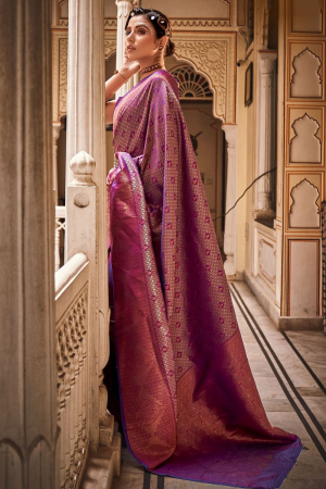 Magenta Handloom Weaving Silk Saree
