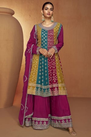 Magenta Heavy Designer Sarara Kameez Suit