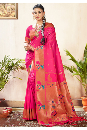 Magenta Paithani Silk Woven Saree
