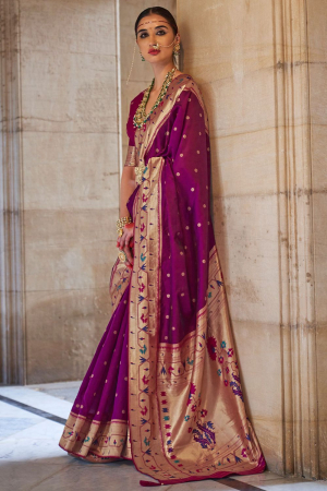 Magenta Paithani Weaving Silk Saree for Wedding