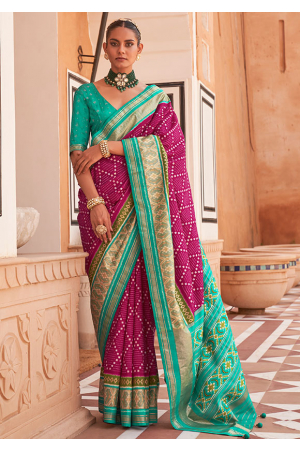 Magenta Patola Silk Saree with Embellished Blouse