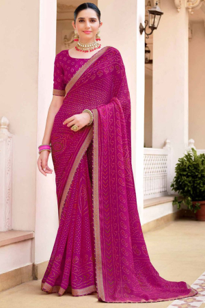 Magenta Printed Chiffon Saree for Party