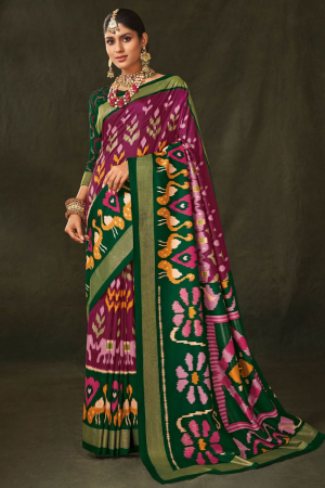 Magenta Silk Saree with Foil Work
