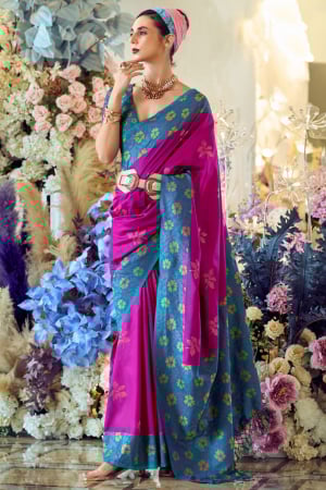 Magenta Soft Silk Saree with Ikkat Border