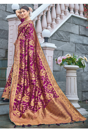 Magenta Woven Banarasi Silk Saree