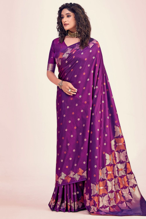 Magenta Woven Banarasi Soft Silk Saree