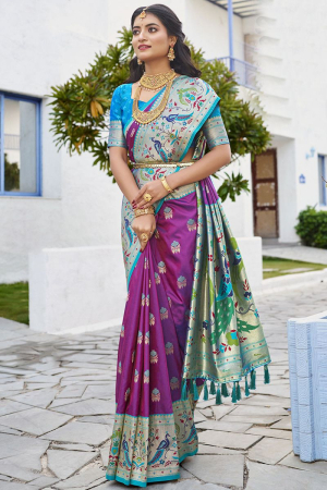 Magenta Woven Paithani Silk Saree