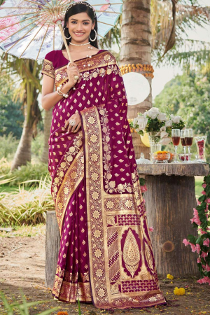Magenta Woven Silk Saree for Ceremonial