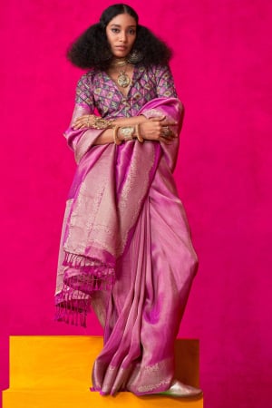 Magenta Zari Weaving Tissue Saree