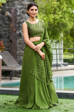 Mahendi Green Art Silk Partywear Lehenga Choli Set
