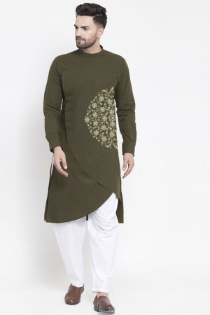 Mahendi Green Cotton Kurta Pyjama Set