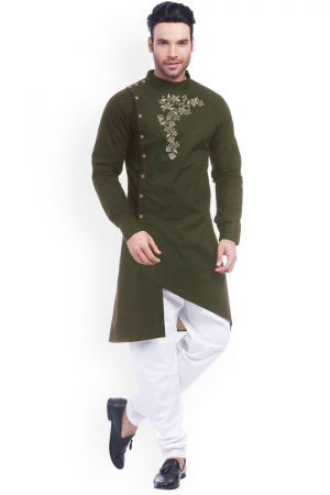 Mahendi Green Cotton Kurta Pyjama Set