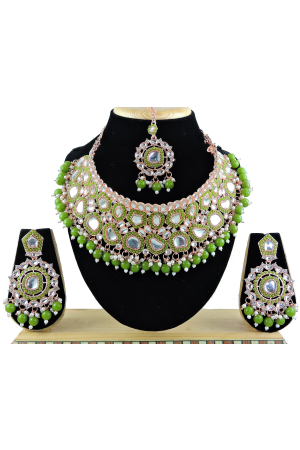 Mahendi Green Designer Necklace Set with Maang Tikka