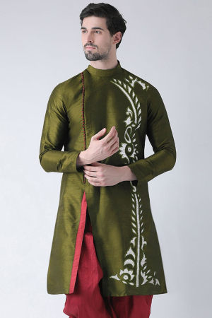 Mahendi Green Dupion Silk Plus Size Kurta