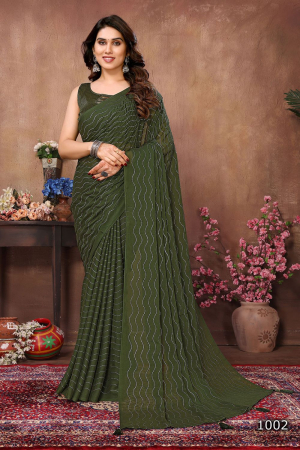 Mahendi Green Rangoli Silk Party Wear Saree