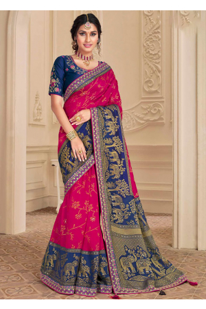 Fuchsia Brasso Saree with Embroidered Blouse