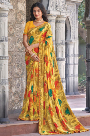 Maize Yellow Casual Wear Georgette Saree