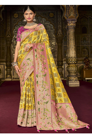 Maize Yellow Designer Silk Saree with Embroidered Blouse