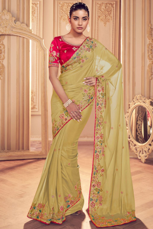 Maize Yellow Embroidered Georgette Designer Saree