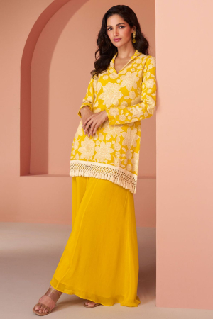 Maize Yellow Georgette Co-Ord Set for Party