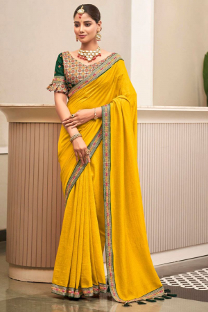 Maize Yellow Silk Saree with Embroidered Blouse