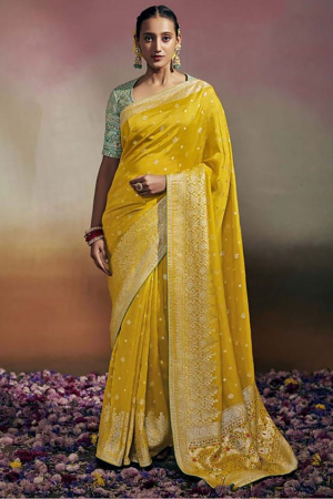 Maize Yellow Woven Pure Viscose Party Wear Saree