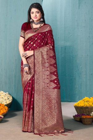 Maroon Banarasi Silk Woven Saree
