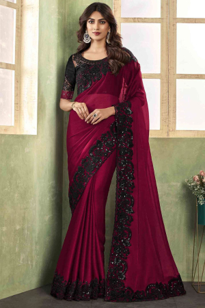Maroon Chiffon Saree with Embroidered Blouse
