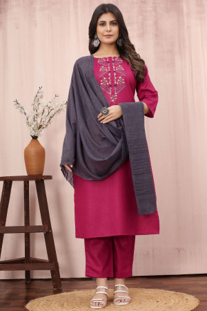 Maroon Cotton Readymade Suit