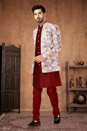 Maroon Designer 3 Piece Indo Western Outfit