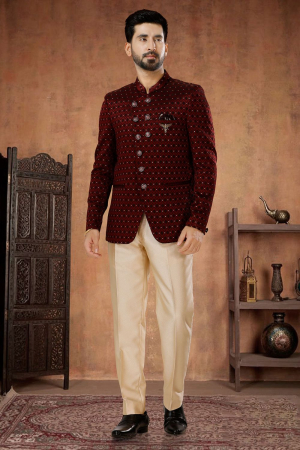 Maroon Designer Jodhpuri Suit