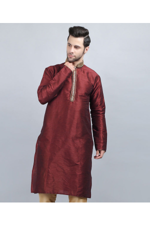 Maroon Dupion Silk Kurta