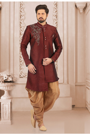 Maroon Dupion Silk Plus Size Indo Western Outfit